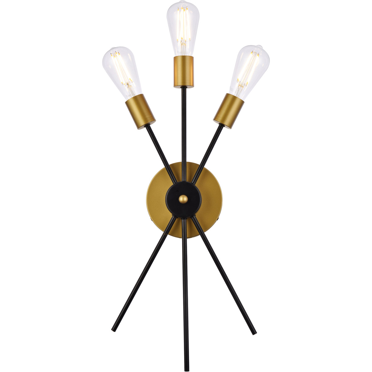 Living District LD640W10BRK Lucca 3 Light 11 inch Black and Brass Bath Sconce Wall Light