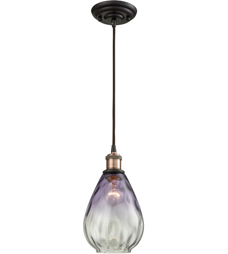 Light Visions 180992 1p Pb Modern 1 Light 7 Inch Oiled Bronze And Antique Copper Pendant Ceiling Light Clear Purple Glass