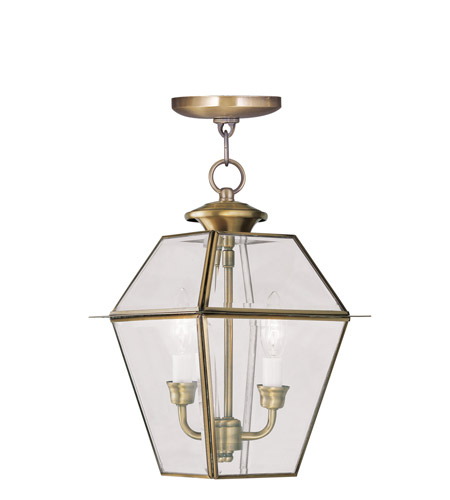 Livex Lighting 2285-01 Westover 2 Light 9 inch Antique Brass Outdoor Pendant Lantern photo