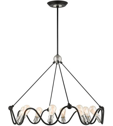 Livex Lighting 49736-14 Archer 8 Light 36 inch Textured Black with Brushed Nickel Accents Chandelier Ceiling Light