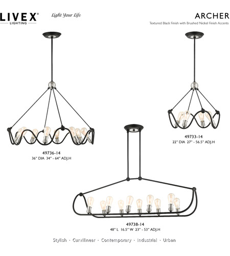 Livex Lighting 49736-14 Archer 8 Light 36 inch Textured Black with Brushed Nickel Accents Chandelier Ceiling Light 49736-14_31.jpg