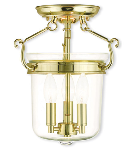 Livex 50481 02 Rockford 3 Light 11 Inch Polished Brass Flush Mount