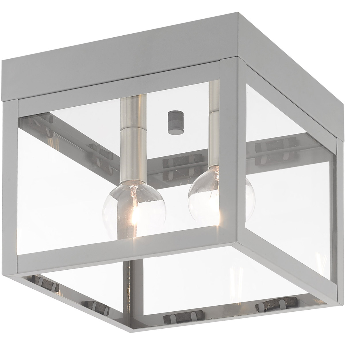 Livex 20588-80 8 in. Square BH8 Outdoor Ceiling Mount Light, 2 Candle-Style Bulbs - Silver & Gray