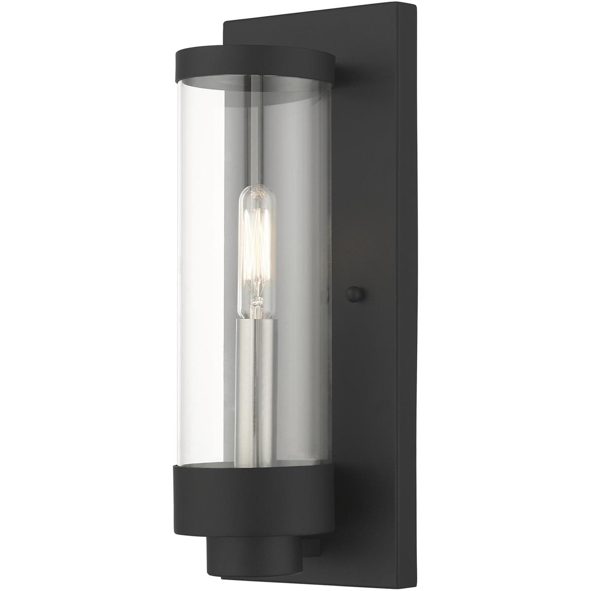 Livex Lighting 20721-14 Hillcrest 1 Light 4.75 inch Textured Black with Brushed Nickel Candles Small Outdoor ADA Wall Lantern