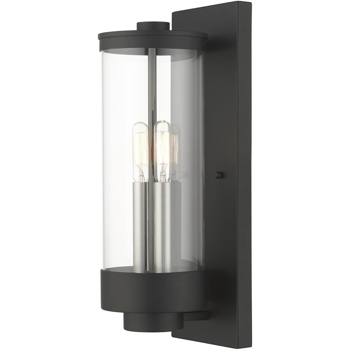 Livex Lighting 20722-14 Hillcrest 2 Light 15.75 inch Textured Black with Brushed Nickel Candles Medium Outdoor Wall Lantern