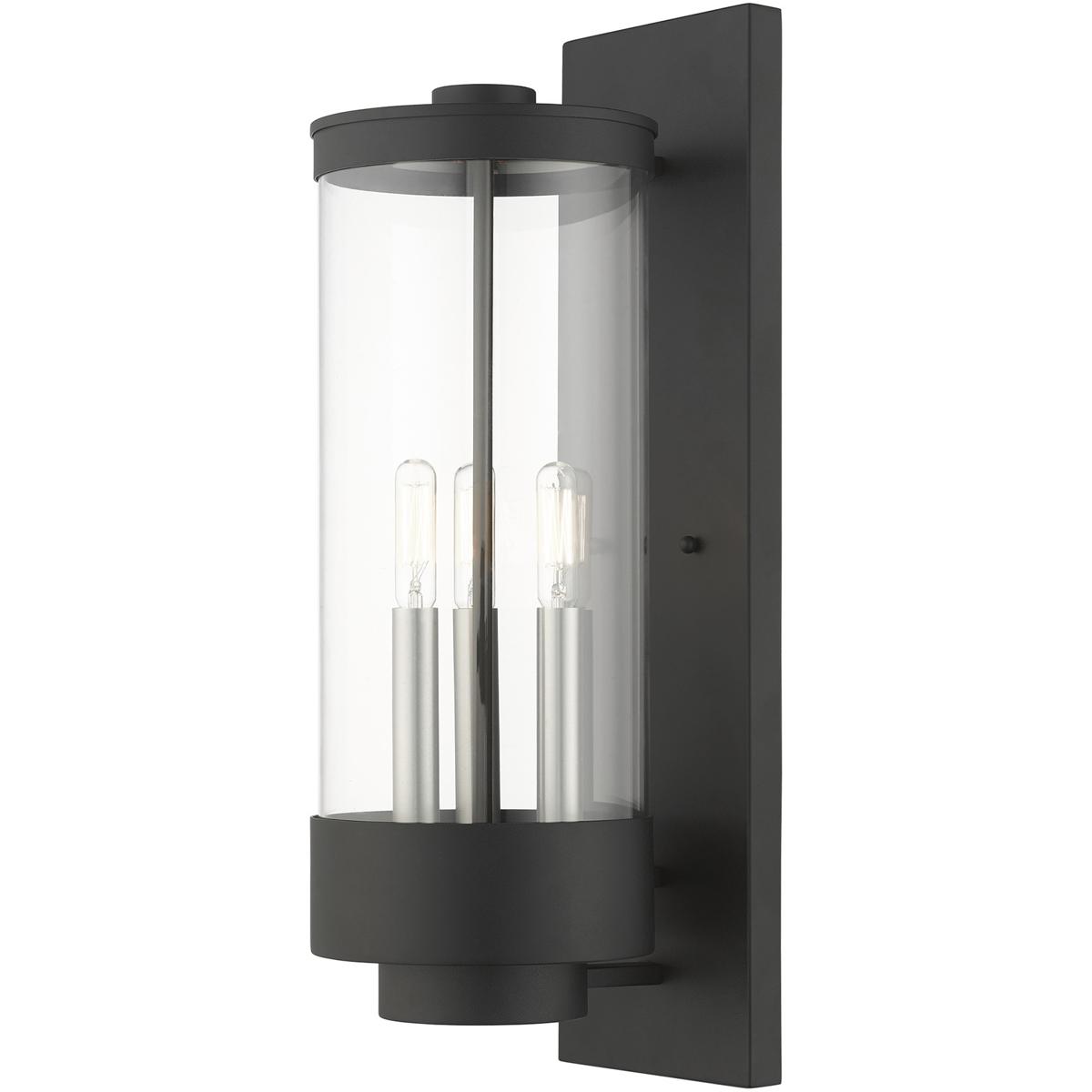 Livex Lighting 20724-14 Hillcrest 3 Light 20.5 inch Textured Black with Brushed Nickel Candles Large Outdoor Wall Lantern