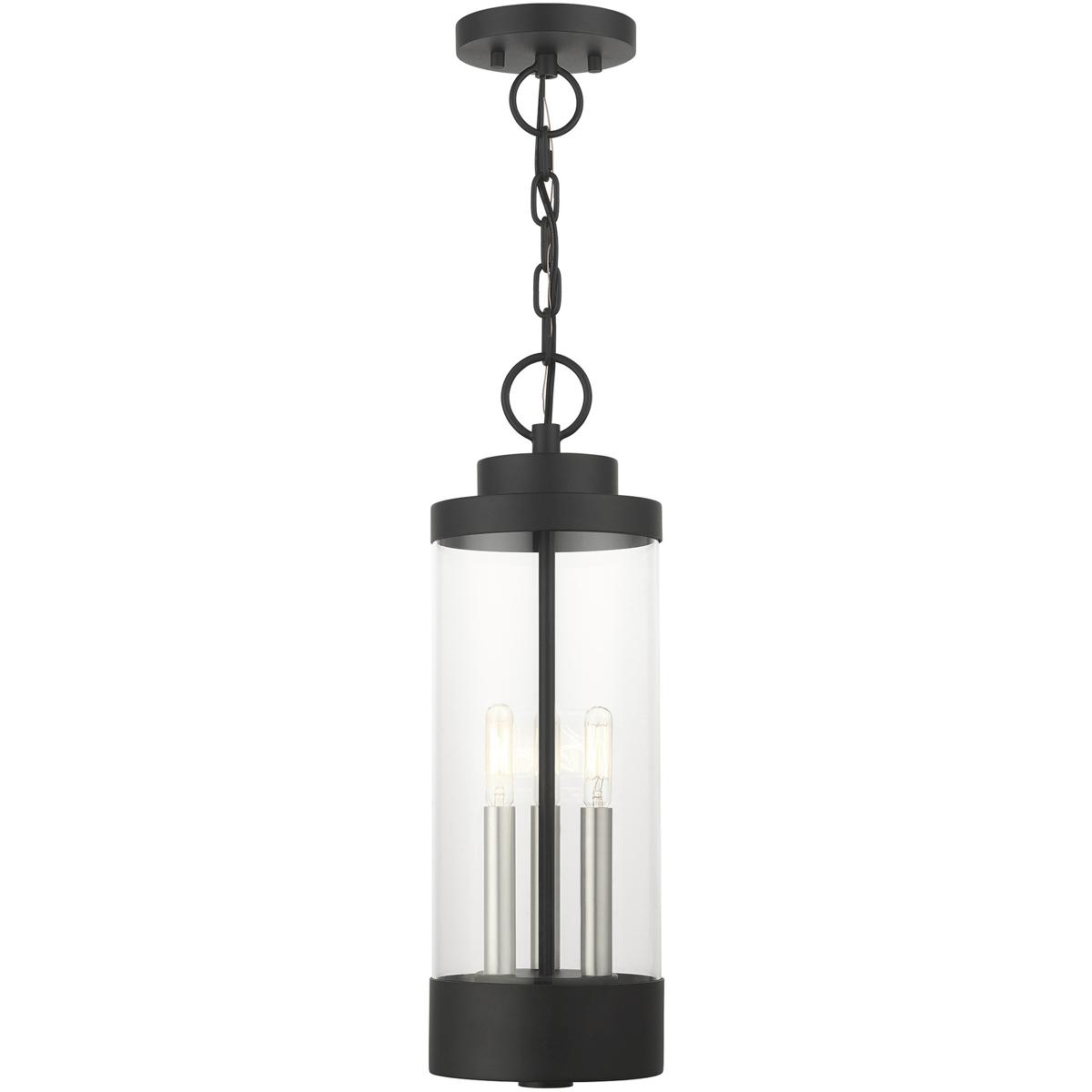 Livex Lighting 20727-14 Hillcrest 3 Light 6.38 inch Textured Black with Brushed Nickel Candles Large Outdoor Pendant Lantern