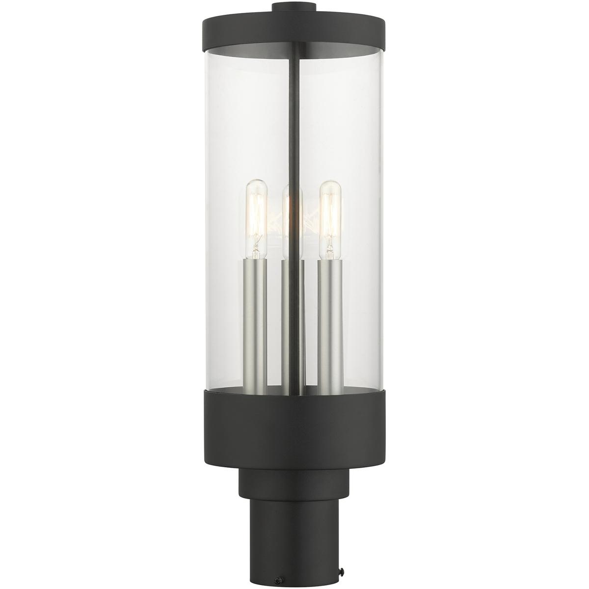 Livex Lighting 20728-14 Hillcrest 3 Light 20.25 inch Textured Black with Brushed Nickel Candles Large Outdoor Post Top Lantern
