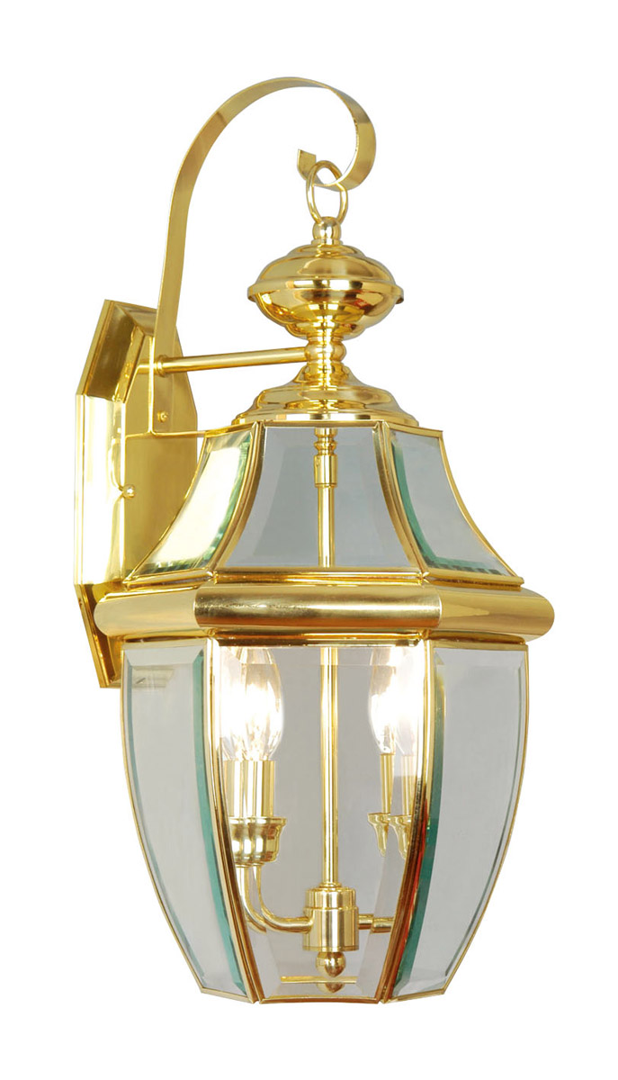 Livex Lighting 225102 Monterey 2 Light 2025 inch Polished Brass Medium Outdoor Wall Lantern