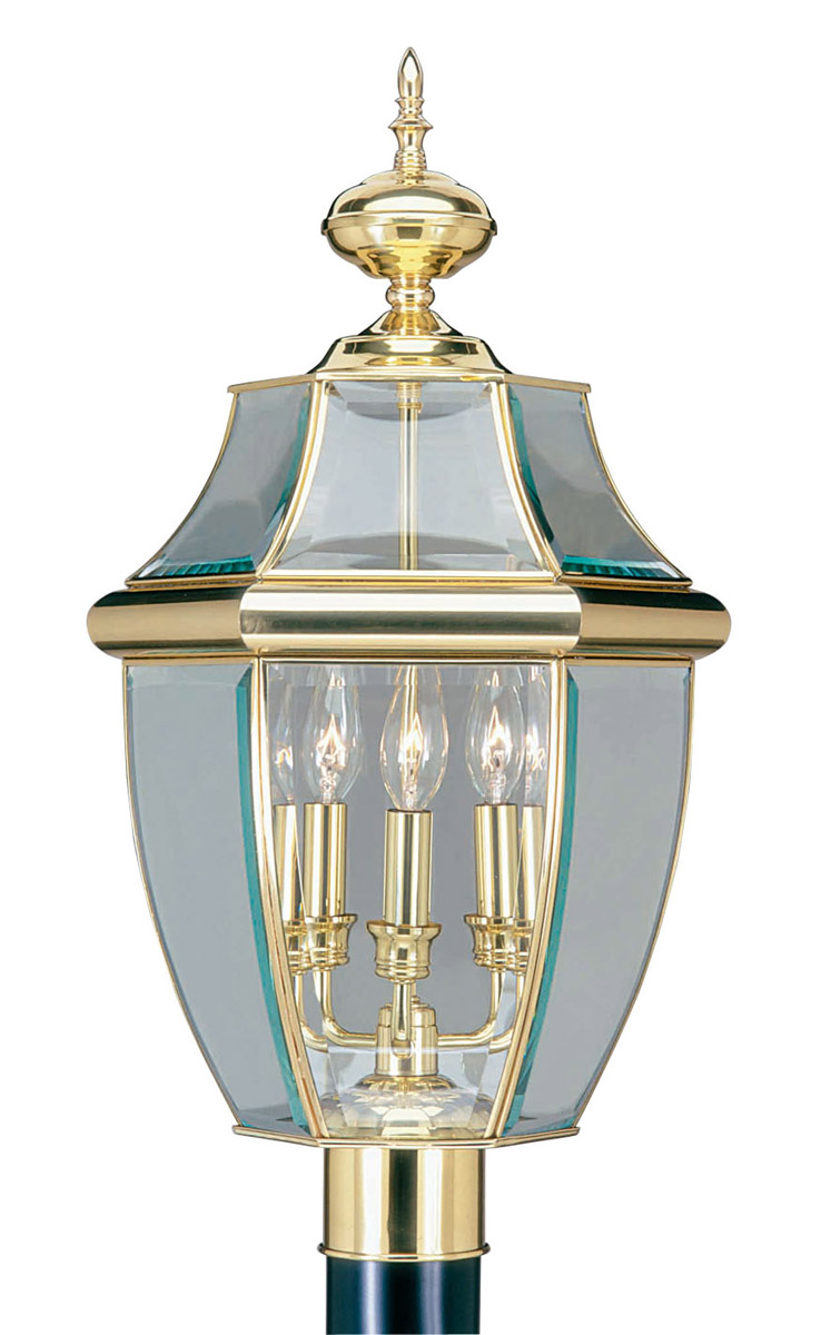 Livex Lighting 2354-02 Monterey 3 Light 23.5 inch Polished Brass Outdoor Post Top Lantern