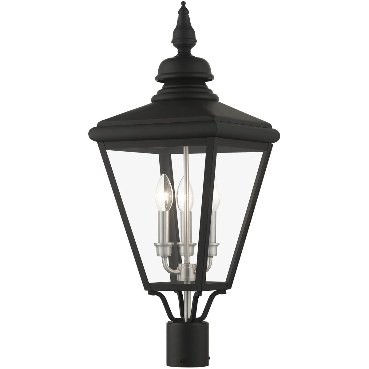Livex Lighting 27375-04 Adams 3 Light 26.75 inch Black with Brushed Nickel Finish Cluster Outdoor Large Post Top Lantern in Black with Brushed Nickel