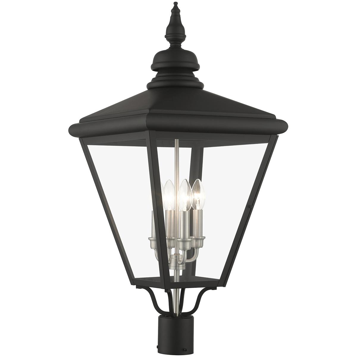 Livex Lighting 27376-04 Adams 4 Light 30.5 inch Black with Brushed Nickel Finish Cluster Outdoor Extra Large Post Top Lantern in Black with Brushed Ni