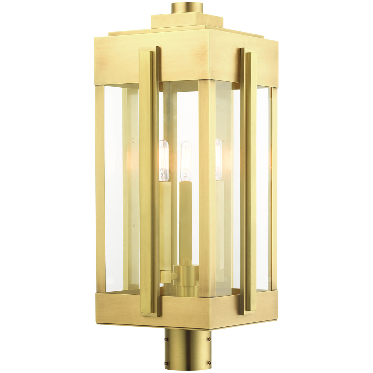Livex Lighting 2771708 Lexington 3 Light 245 inch Natural Brass Large Outdoor Post Top Lantern