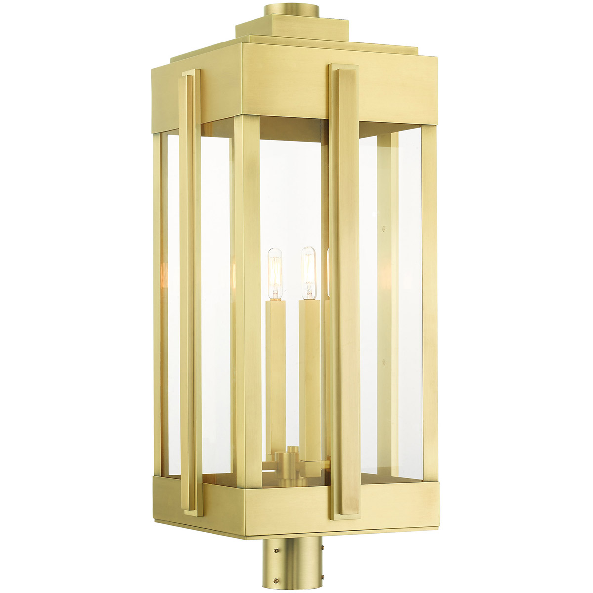 Livex Lighting 27719-08 Lexington 4 Light 31 inch Natural Brass Outdoor Post Top Lantern