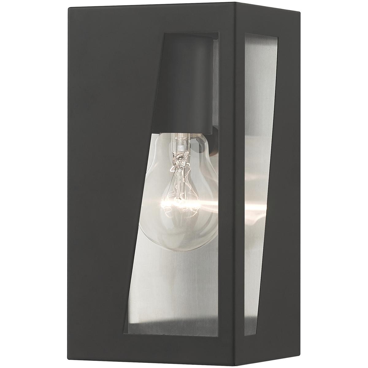 Livex Lighting 28931-04 Forsyth 1 Light 4.5 inch Black with Brushed Nickel Stainless Steel Reflector ADA Outdoor Small ADA Wall Lantern Wall Light, Sm