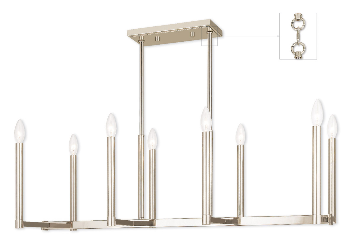 Livex Lighting 40258-35 Alpine 8 Light 37 inch Polished Nickel Linear Chandelier Ceiling Light