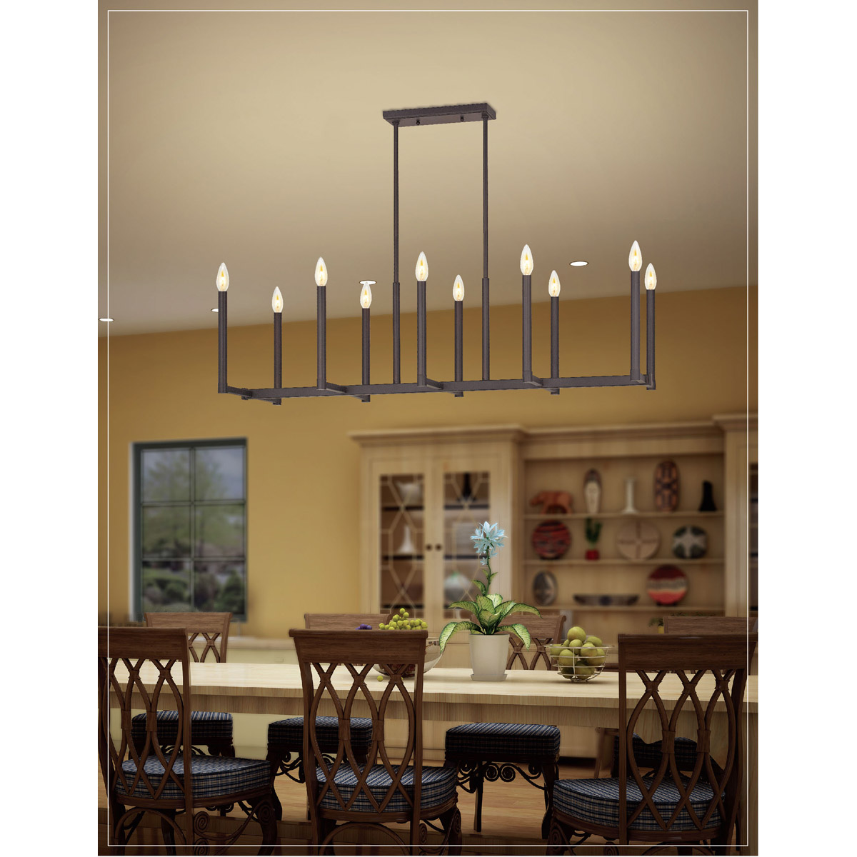 Livex Lighting 40259-07 Alpine 10 Light 42.5 inch Bronze Linear Chandelier Ceiling Light