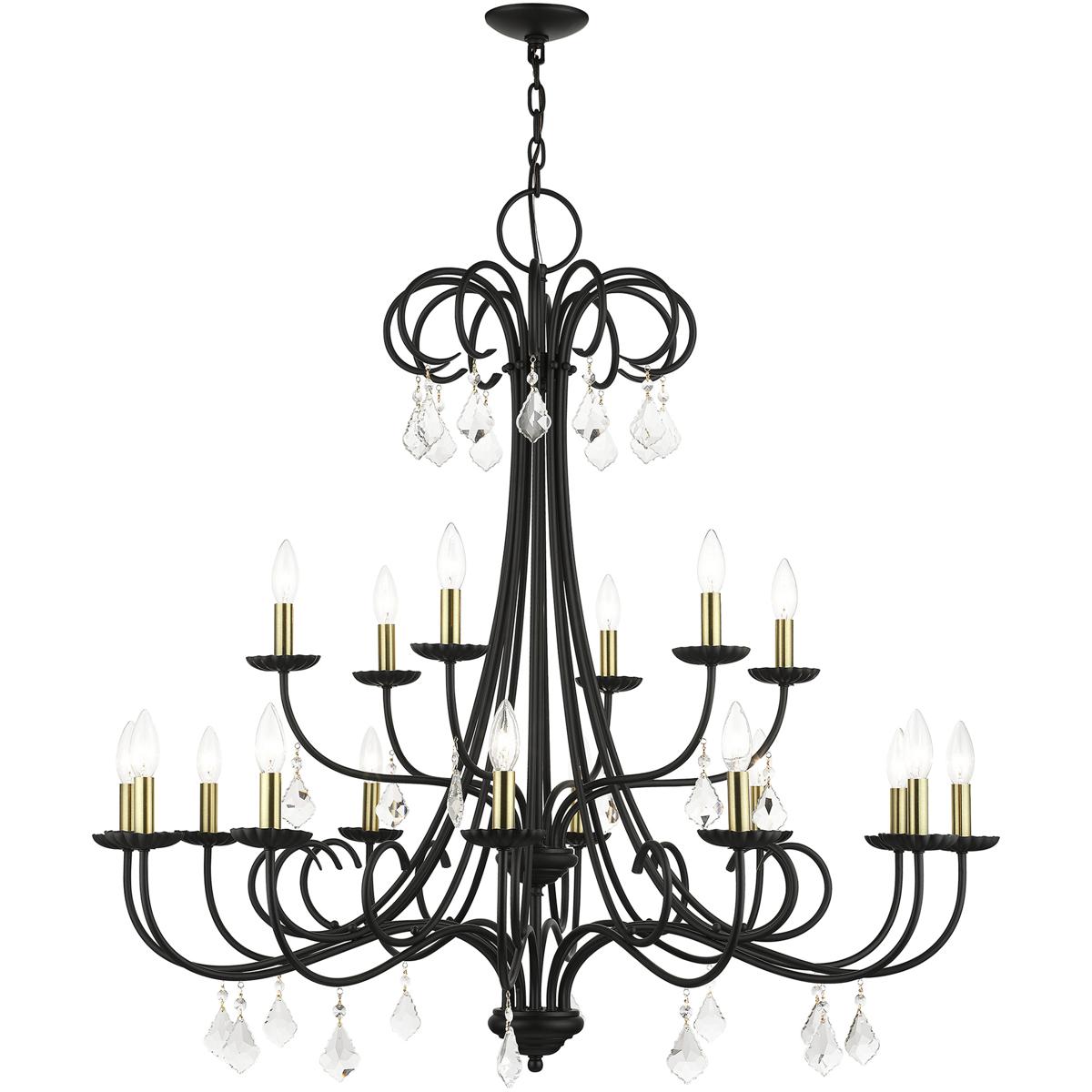Livex Lighting 40870-04 Daphne 18 Light 42 inch Black with Antique Brass Finish Accents Chandelier Ceiling Light in Black with Antique Brass Accents, 