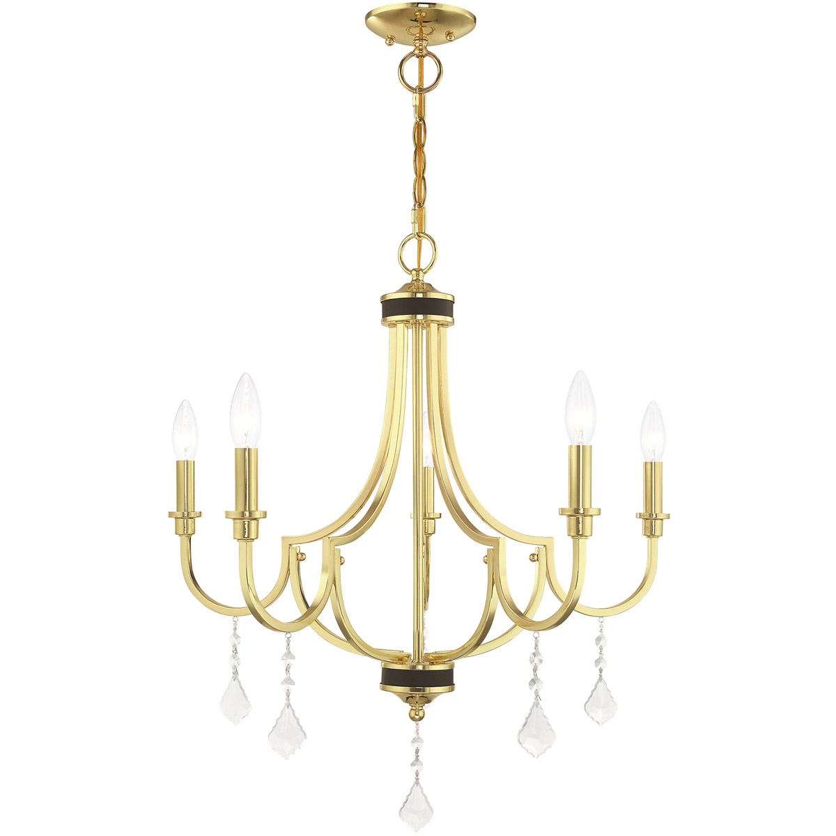 Livex Lighting 41275-02 Glendale 5 Light 24.5 inch Polished Brass with Bronze Accents Chandelier Ceiling Light