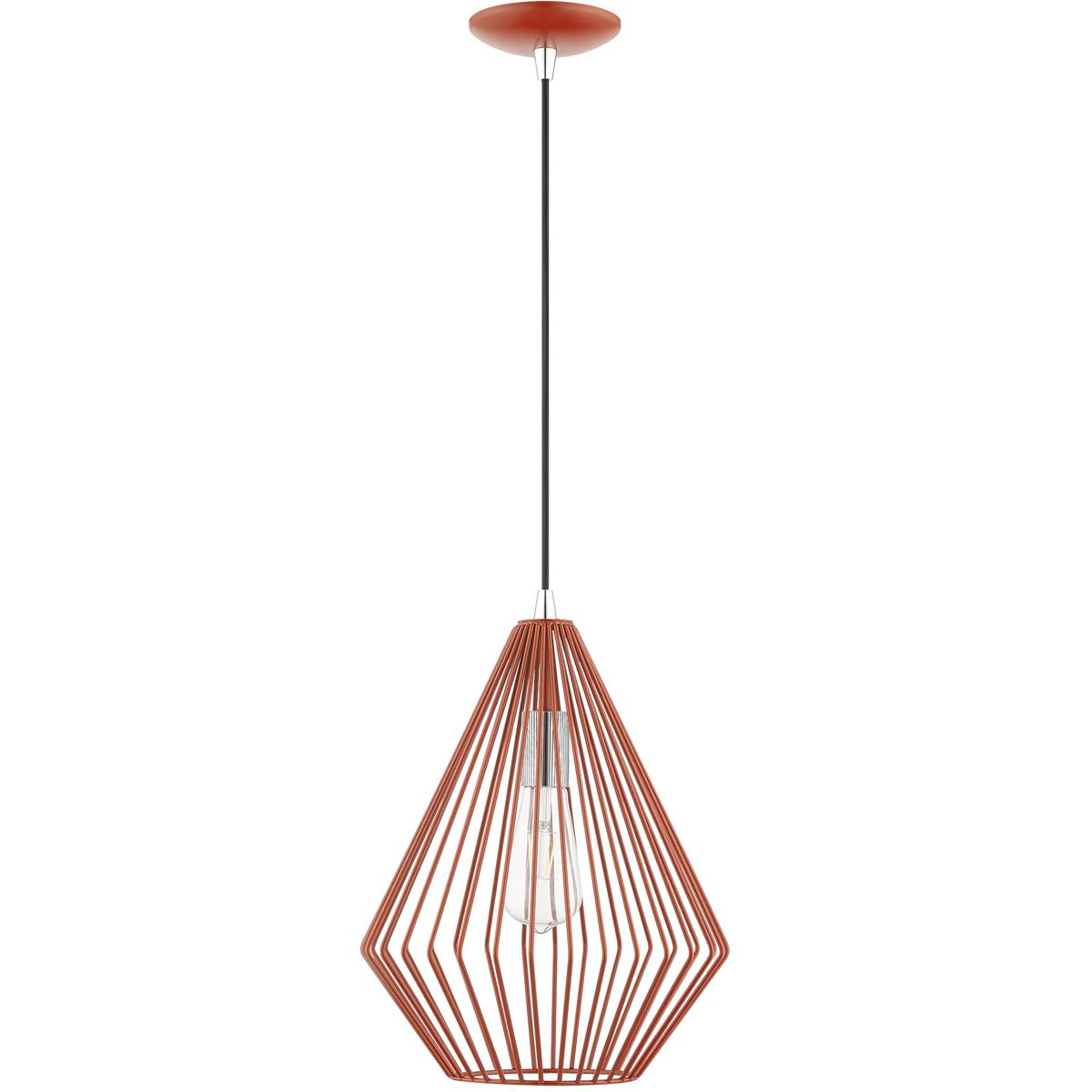 Livex Lighting 41325-72 Linz 1 Light 11.5 inch Shiny Red with Polished Chrome Accents Pendant Ceiling Light
