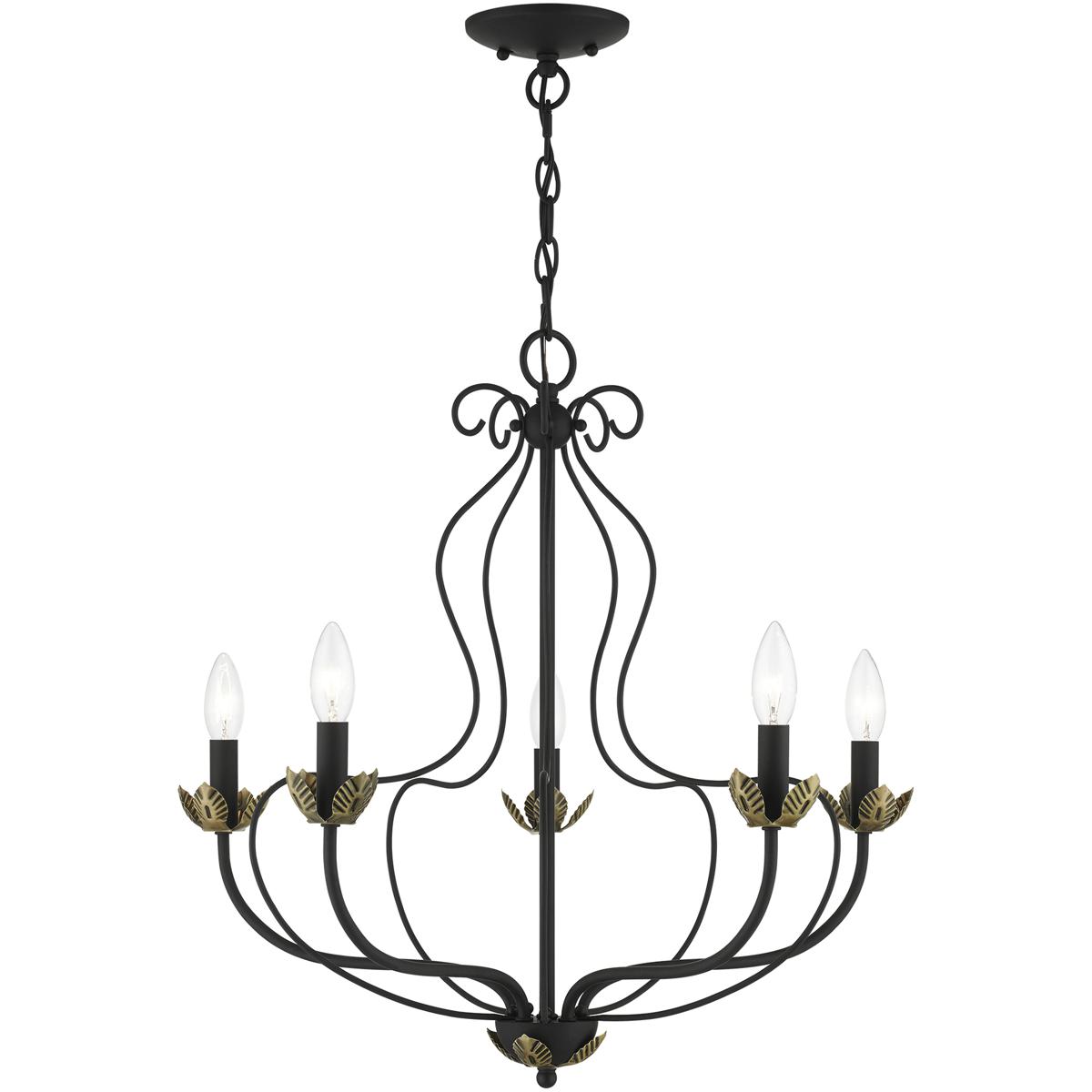 Livex Lighting 42905-04 Katarina 5 Light 23 inch Black with Antique Brass Accents Chandelier Ceiling Light
