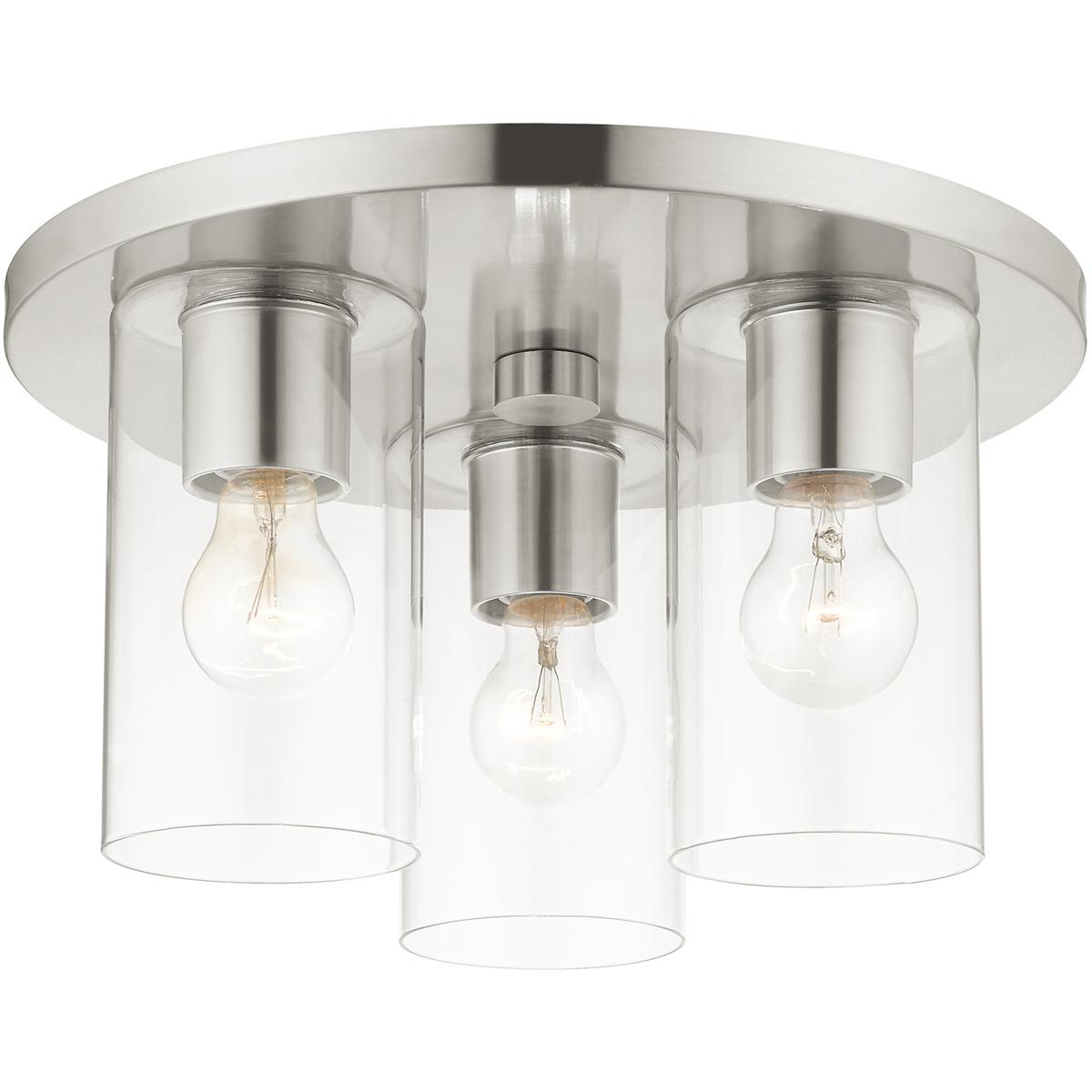 Livex Lighting 45472-91 Zurich 3 Light 14 inch Brushed Nickel Flush Mount Ceiling Light