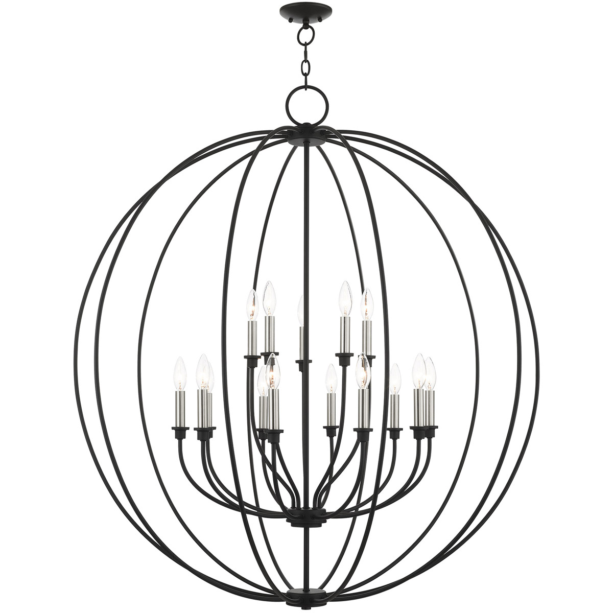 Livex Lighting 46690-04 Milania 15 Light 42 inch Black with Brushed Nickel Accents Grande Foyer Chandelier Ceiling Light