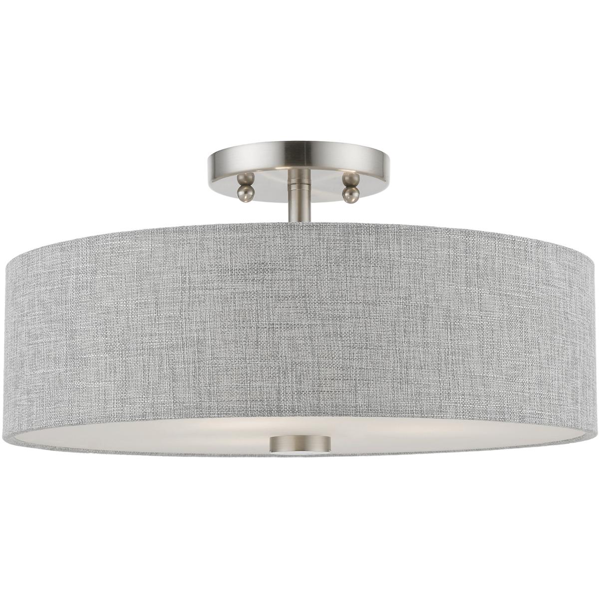 Livex Lighting 46743-91 Dakota 3 Light 15 inch Brushed Nickel with Shiny White Accents Semi-Flush Ceiling Light