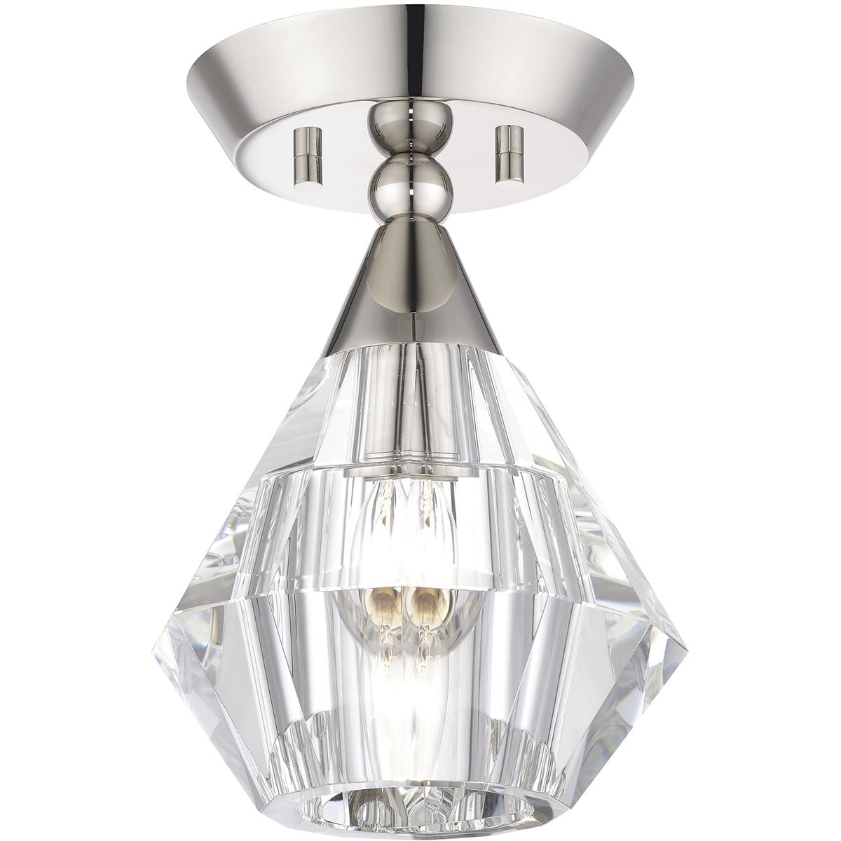 Livex Lighting 47070-35 Brussels 1 Light 7 inch Polished Nickel Crystal Semi-Flush Ceiling Light
