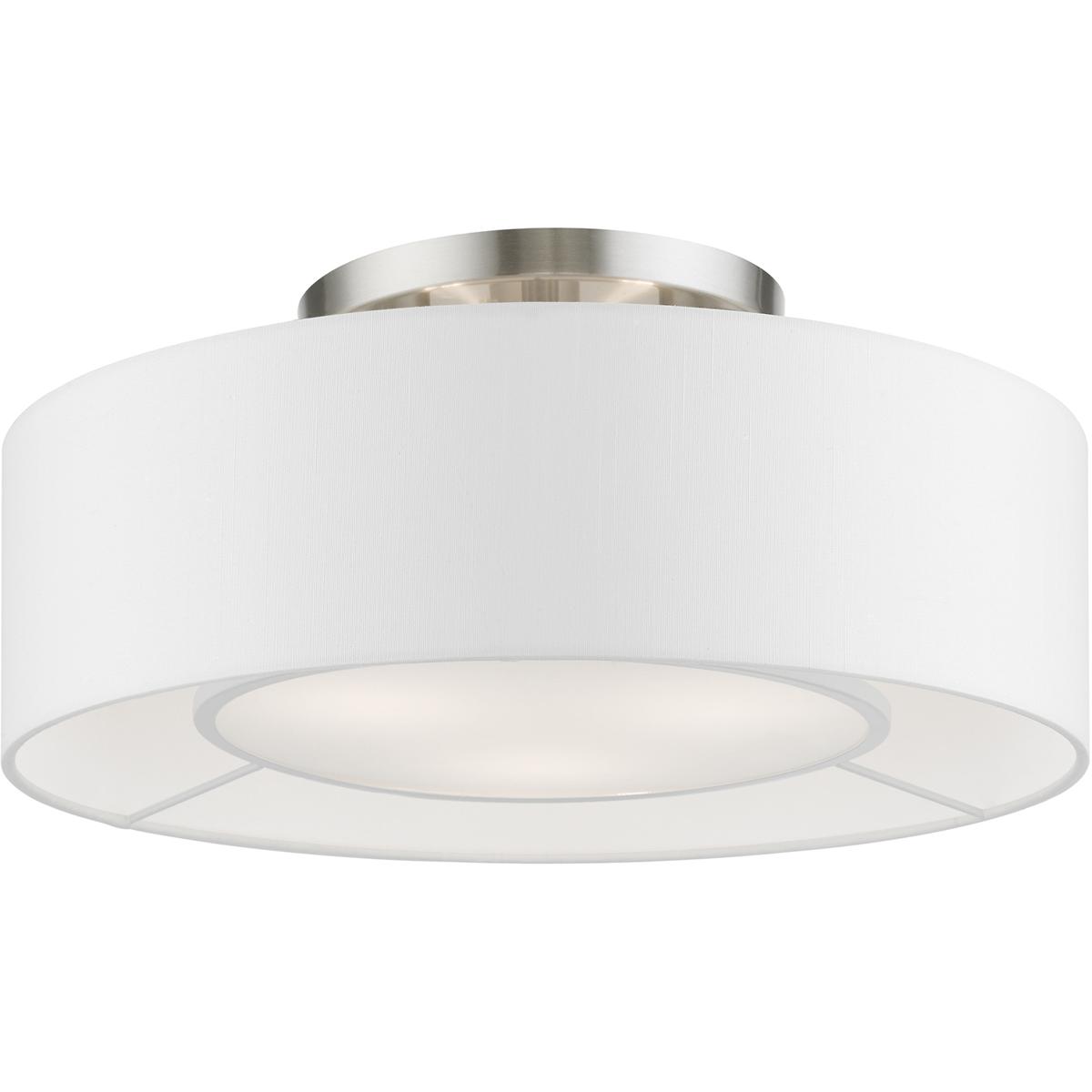 Livex Lighting 47173-91 Gilmore 3 Light 17 inch Brushed Nickel with Shiny White Accents Semi-Flush Ceiling Light