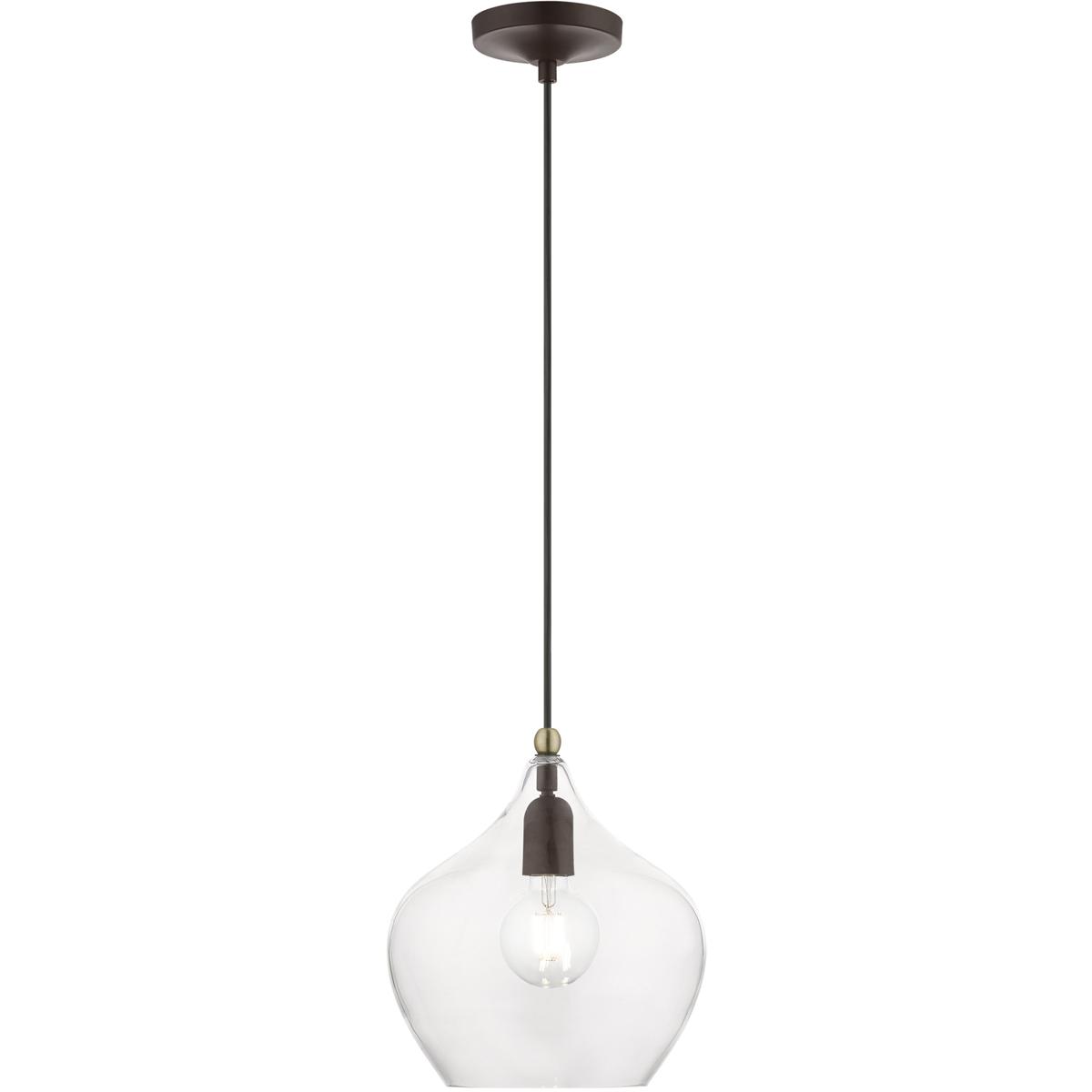 Livex Lighting 49093-07 Aldrich 1 Light 9.75 inch Bronze with Antique Brass Accent Pendant Ceiling Light