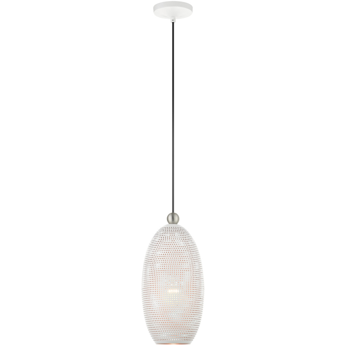 Livex Lighting 49101-03 Dublin 1 Light 7.25 inch White with Brushed Nickel Accents Pendant Ceiling Light