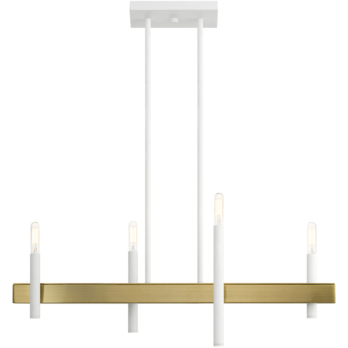 Livex Lighting 49334-03 Denmark 4 Light 28 inch White with Antique Brass Accents Linear Chandelier Ceiling Light
