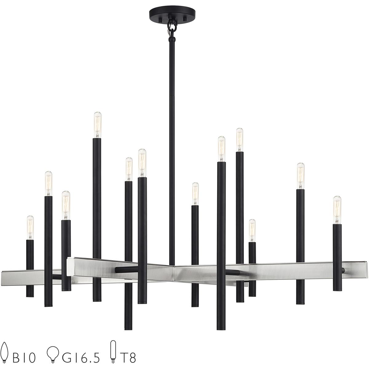Livex Lighting 49349-04 Denmark 12 Light 42 inch Black with Brushed Nickel Accents Extra Large Foyer Chandelier Ceiling Light