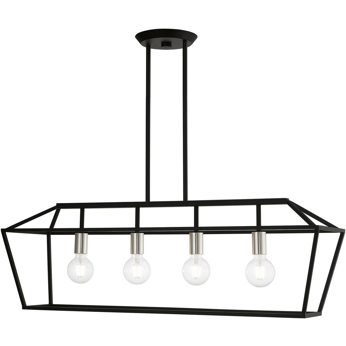 Livex Lighting 49437-04 Devone 4 Light 38 inch Black with Brushed Nickel Accents Linear Chandelier Ceiling Light