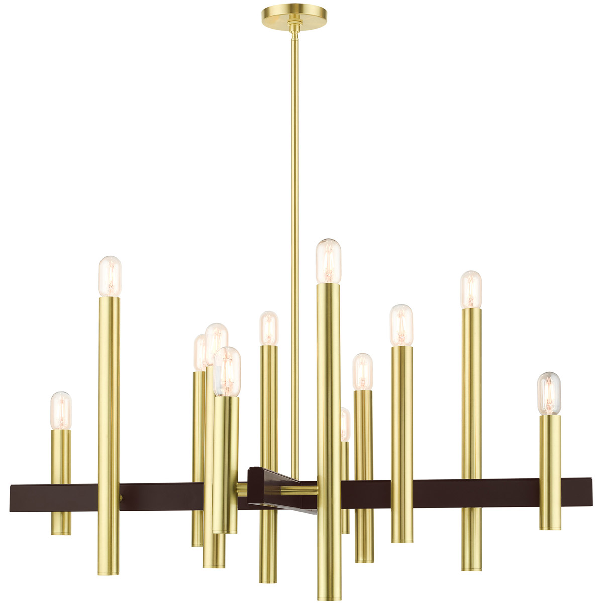 Livex Lighting 49999-12 Helsinki 12 Light 44 inch Satin Brass with Bronze Accents Large Chandelier Ceiling Light