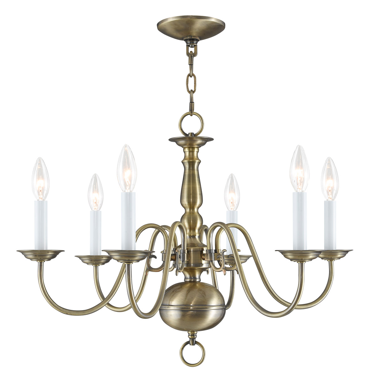 Livex Lighting 5006-01 Williamsburgh 6 Light 24 inch Antique Brass Chandelier Ceiling Light
