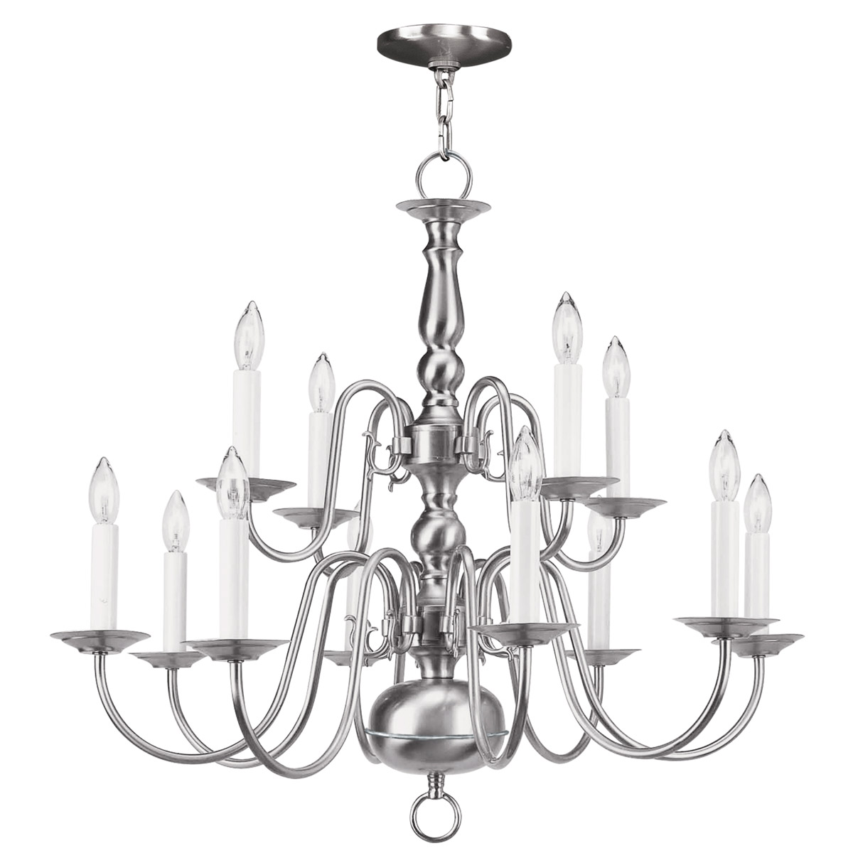 Livex Lighting 5012-91 Williamsburgh 12 Light 26 inch Brushed Nickel Chandelier Ceiling Light