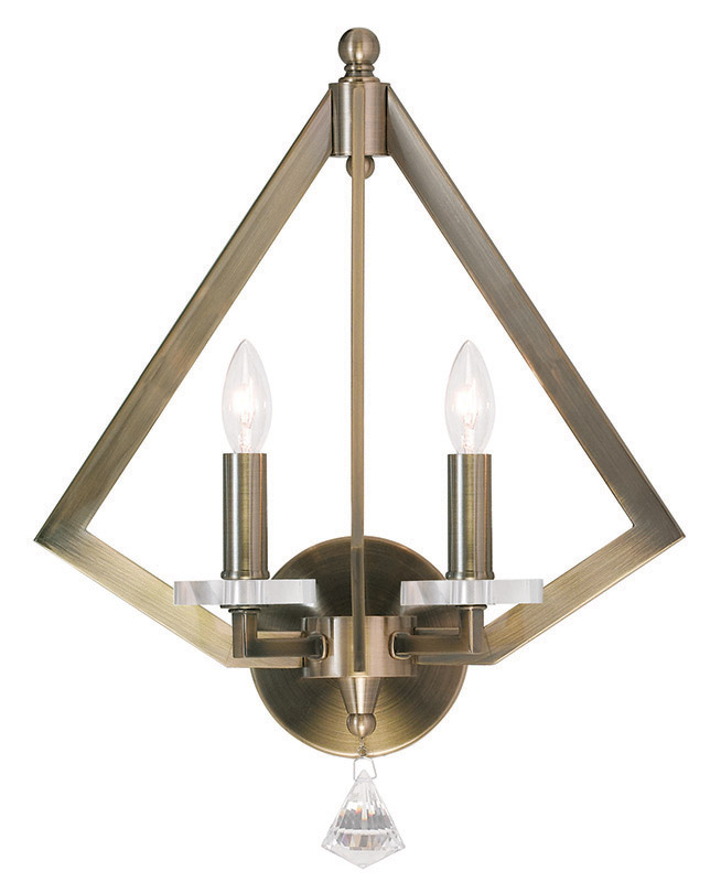 Livex Lighting 50662-01 Diamond 2 Light 13 inch Antique Brass Wall Sconce Wall Light
