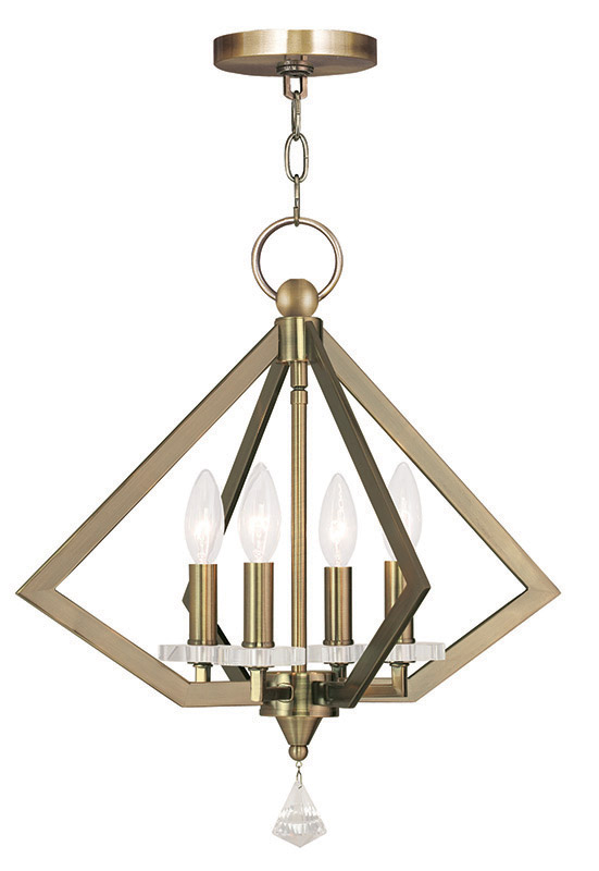 Livex Lighting 5066401 Diamond 4 Light 18 inch Antique Brass Chandelier Ceiling Light