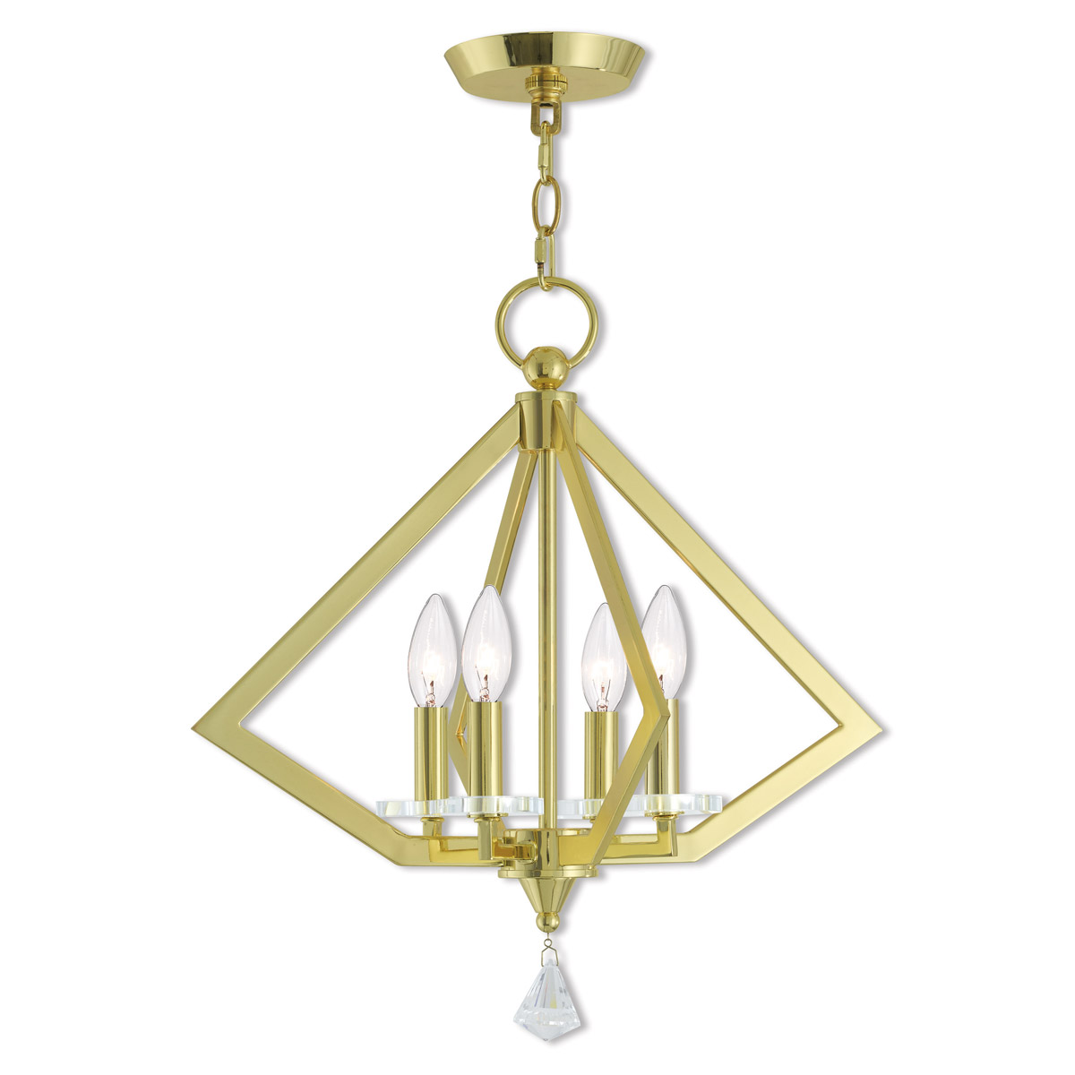 Livex Lighting 5066402 Diamond 4 Light 18 inch Polished Brass Chandelier Ceiling Light