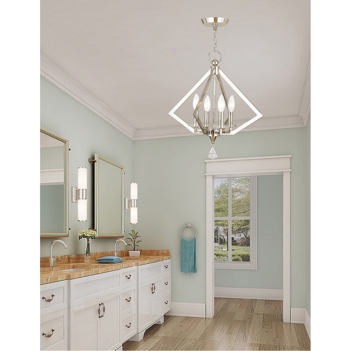 Livex Lighting 50664-35 Diamond 4 Light 18 inch Polished Nickel Chandelier Ceiling Light