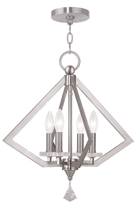 Livex Lighting 50664-91 Diamond 4 Light 18 inch Brushed Nickel Chandelier Ceiling Light