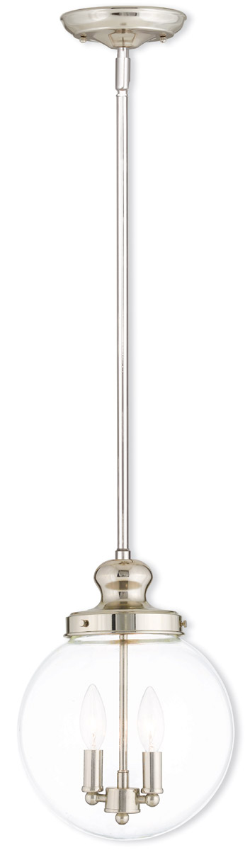 Livex Lighting 50904-35 Sheffield 2 Light 10 inch Polished Nickel Pendant Ceiling Light