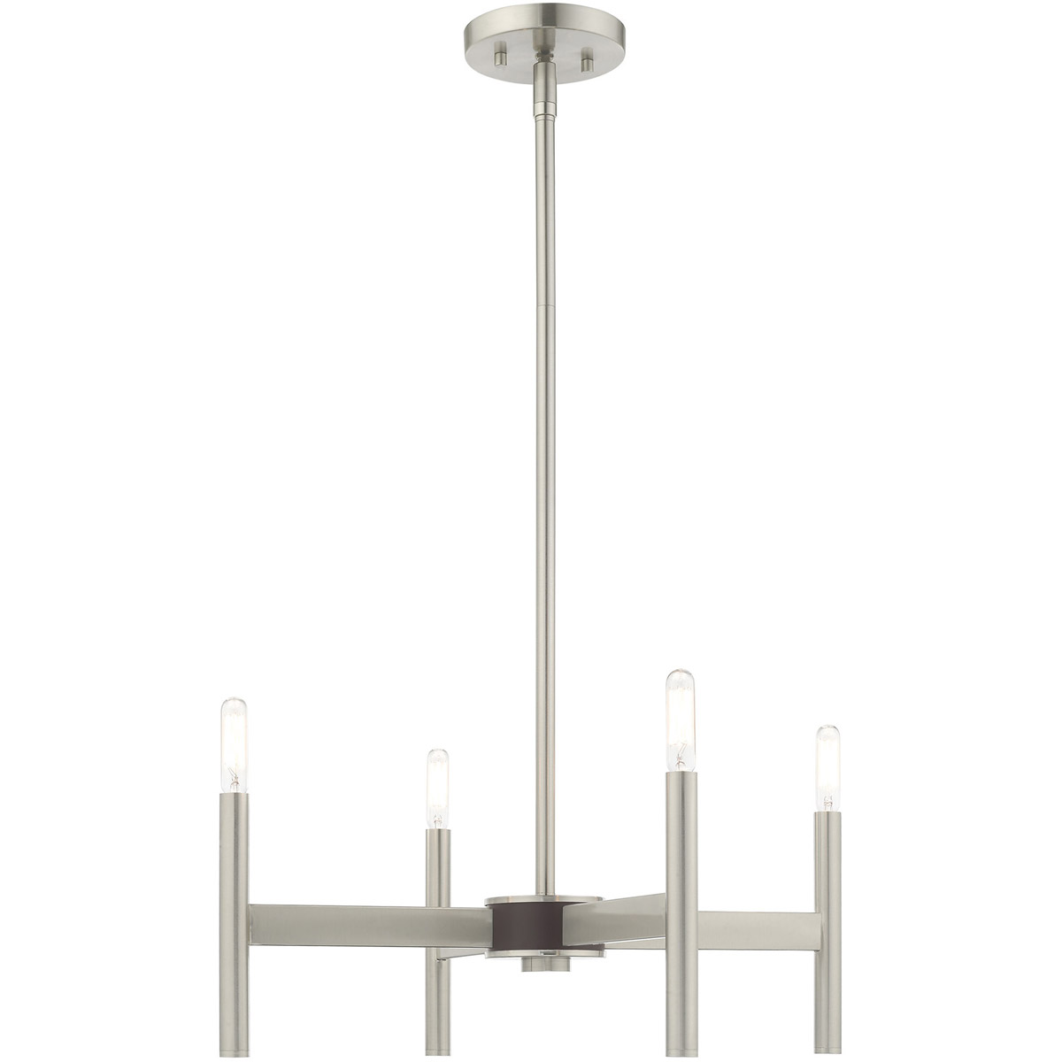 Livex Lighting 51174-91 Copenhagen 4 Light 20 inch Brushed Nickel with Bronze Accents Mini Chandelier Ceiling Light