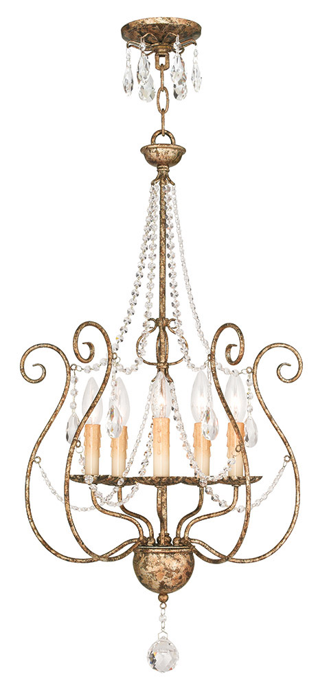 Livex Lighting 51907-36 Isabella 5 Light 18 inch Hand Applied European Bronze Foyer Chandelier Ceiling Light