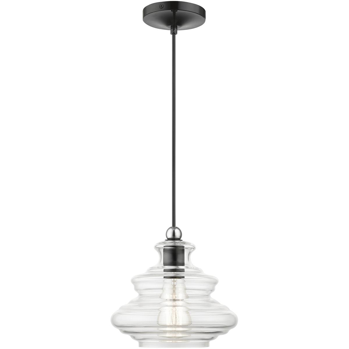 Livex Lighting 52831-68 Everett 1 Light 9 inch Shiny Black with Chrome Finish Accents Pendant Ceiling Light