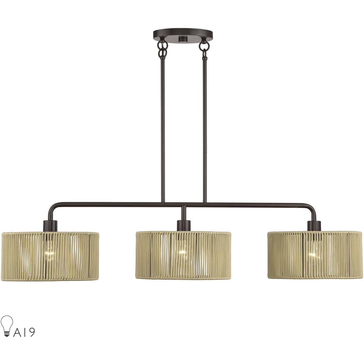 Livex Lighting 53195-92 Goldiemesh 3 Light 46 inch English Bronze Linear Chandelier Ceiling Light, Extra Large