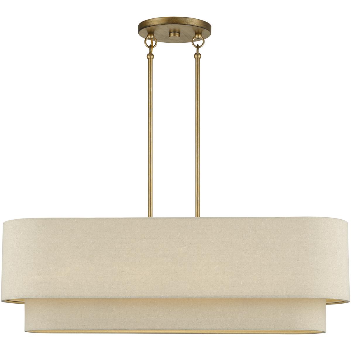 Livex Lighting 58873-48 Bellingham 4 Light 10 inch Antique Gold Leaf Large Linear Chandelier Ceiling Light, Large