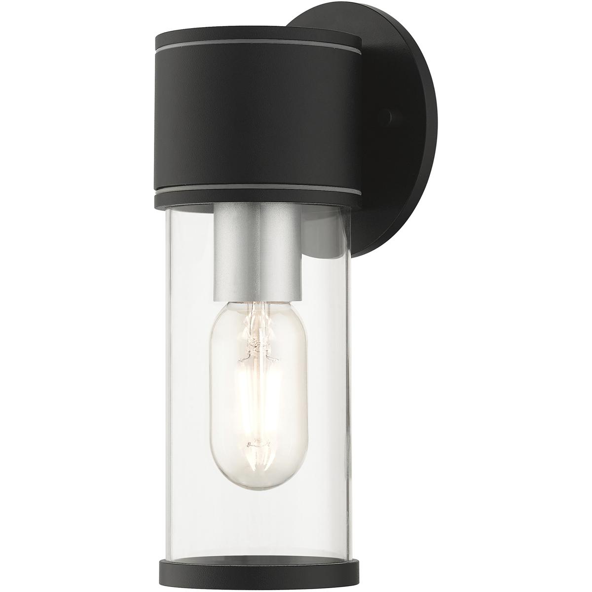 Livex Lighting 71921-14 Atlantic 1 Light 4.5 inch Textured Black with Antique Silver Finish Accents ADA Outdoor Small ADA Wall Lantern Wall Light
